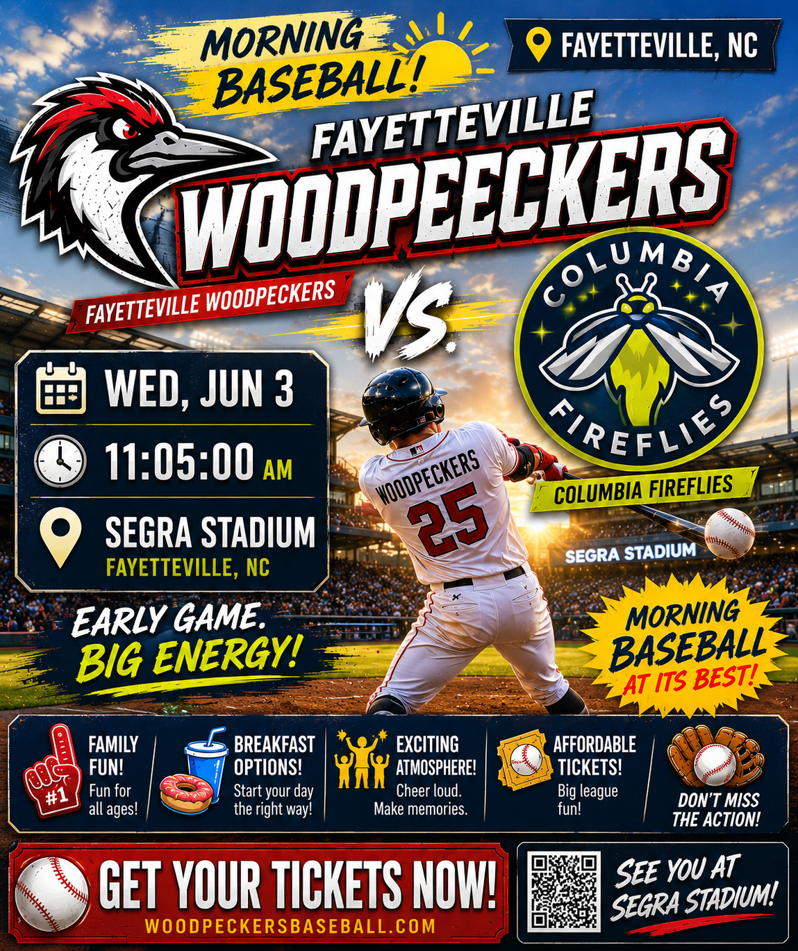 Fayetteville Woodpeckers vs. Columbia Fireflies