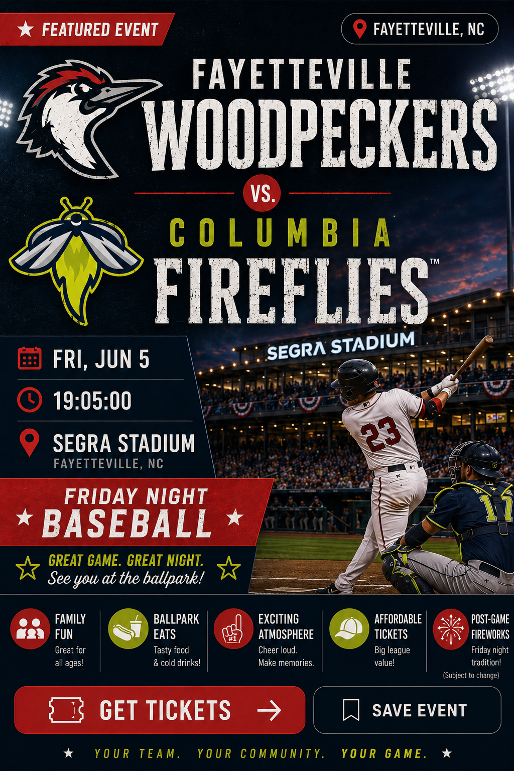 Fayetteville Woodpeckers vs. Columbia Fireflies