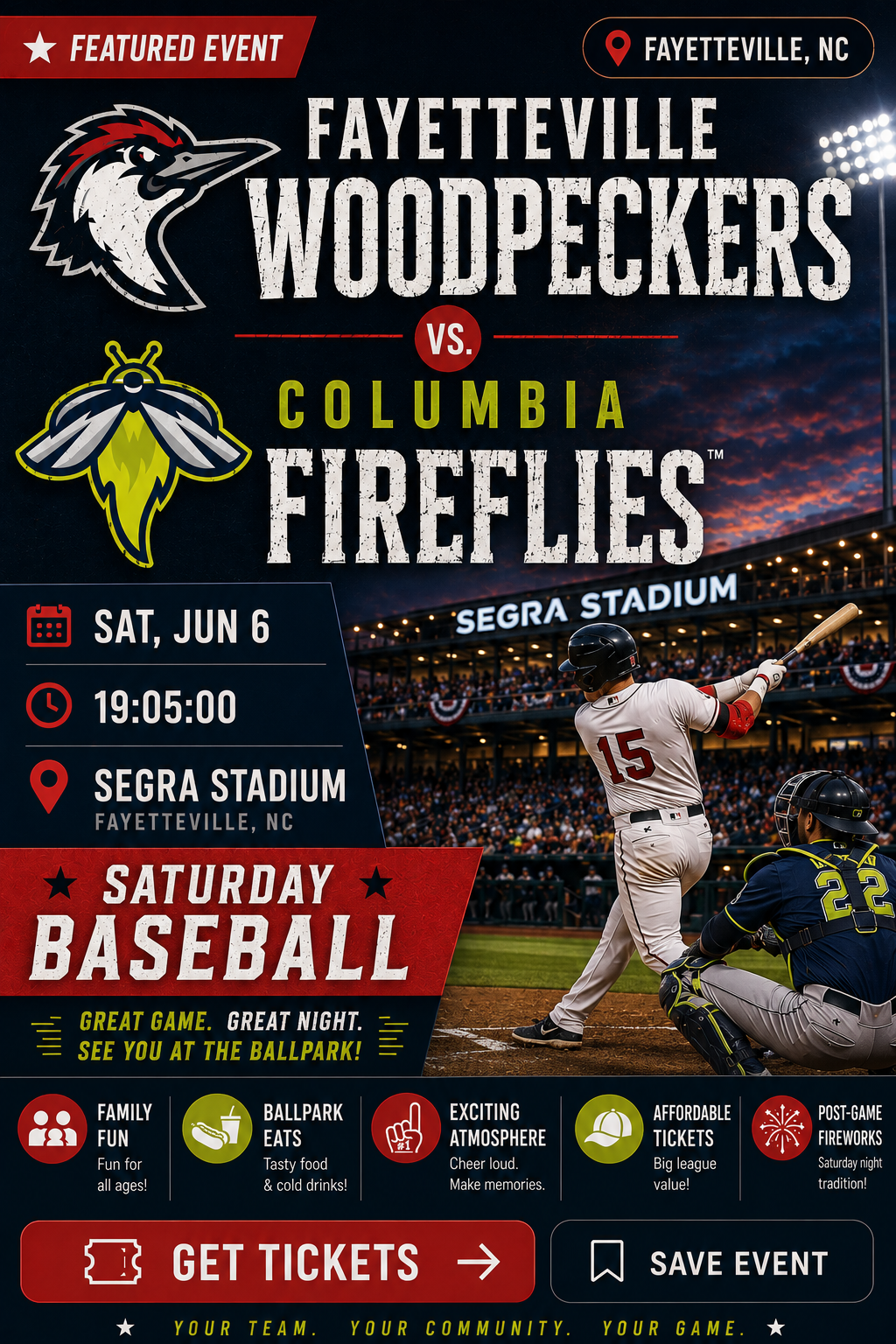 Fayetteville Woodpeckers vs. Columbia Fireflies