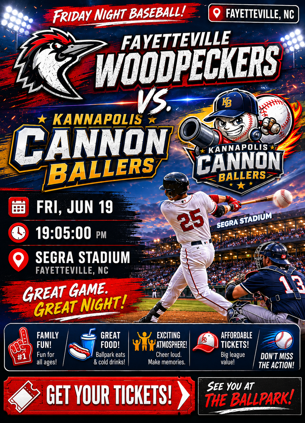 Fayetteville Woodpeckers vs. Kannapolis Cannon Ballers