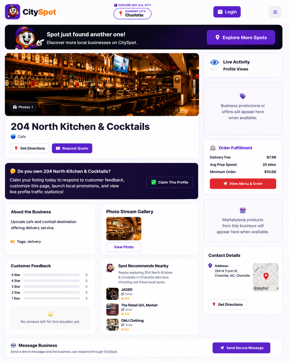 📍 Spot Just Found Another One! | 204 North Kitchen & Cocktails | Discover Local Restaurants in Charlotte, NC with CitySpot Directory
